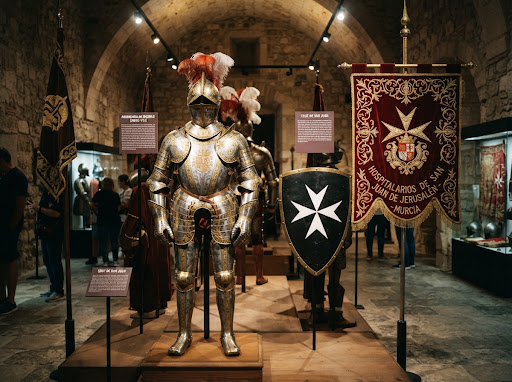 Armaduras históricas y estandartes del Museo de San Juan de Jerusalén